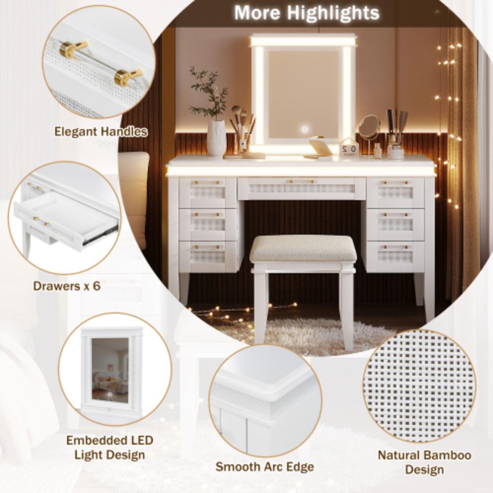 Bedroom Vanity Table with Cushioned Seat and LED Strips