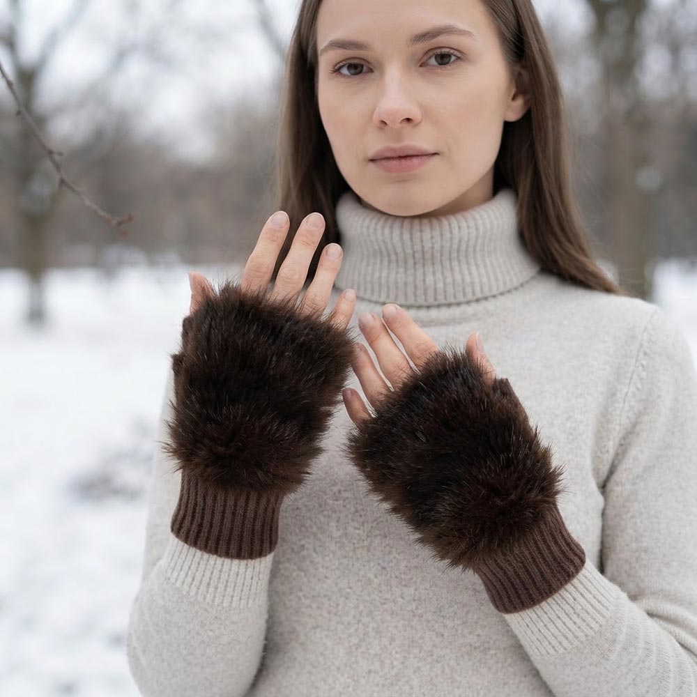 12Pairs - Faux Fur Fingerless Gloves