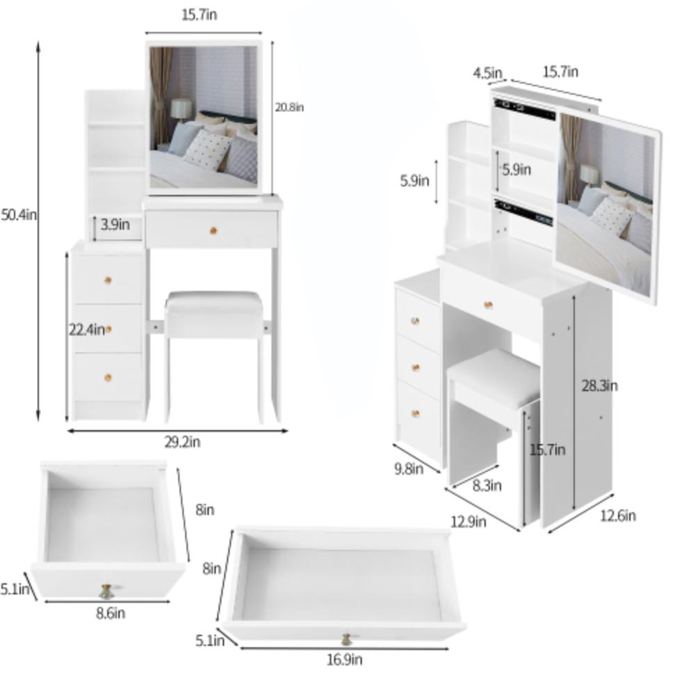 Slim Dressing Table with Hidden Storage Compartments