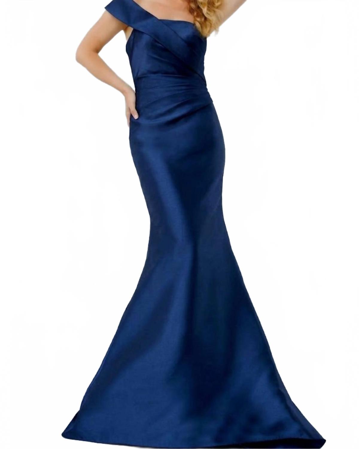 One Shoulder Mermaid Evening Dress In Navy