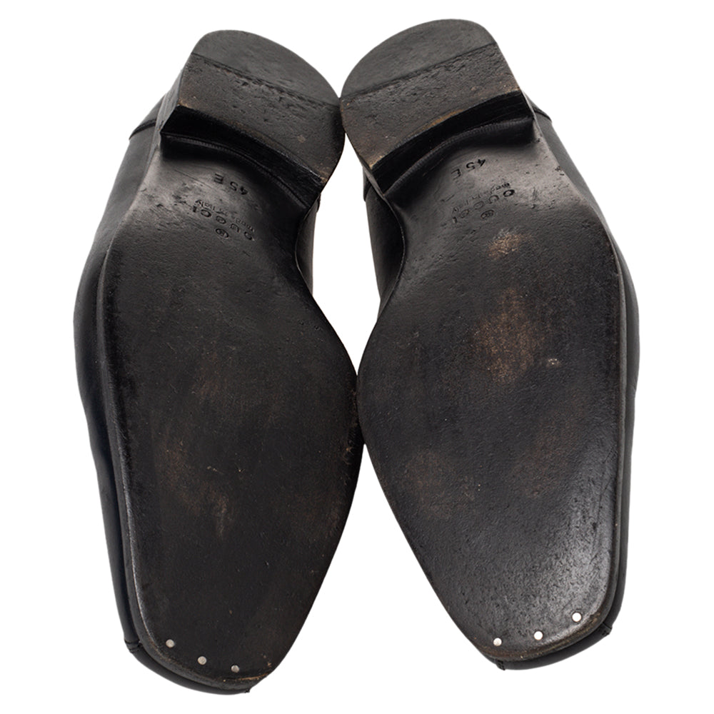 Gucci Black Leather Slip On Loafers Size 45