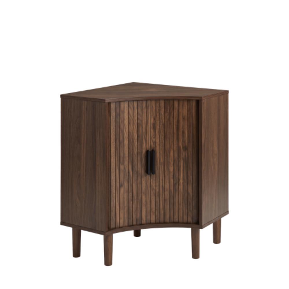 Small Corner Floor Cabinet with Fluted Wooden Design