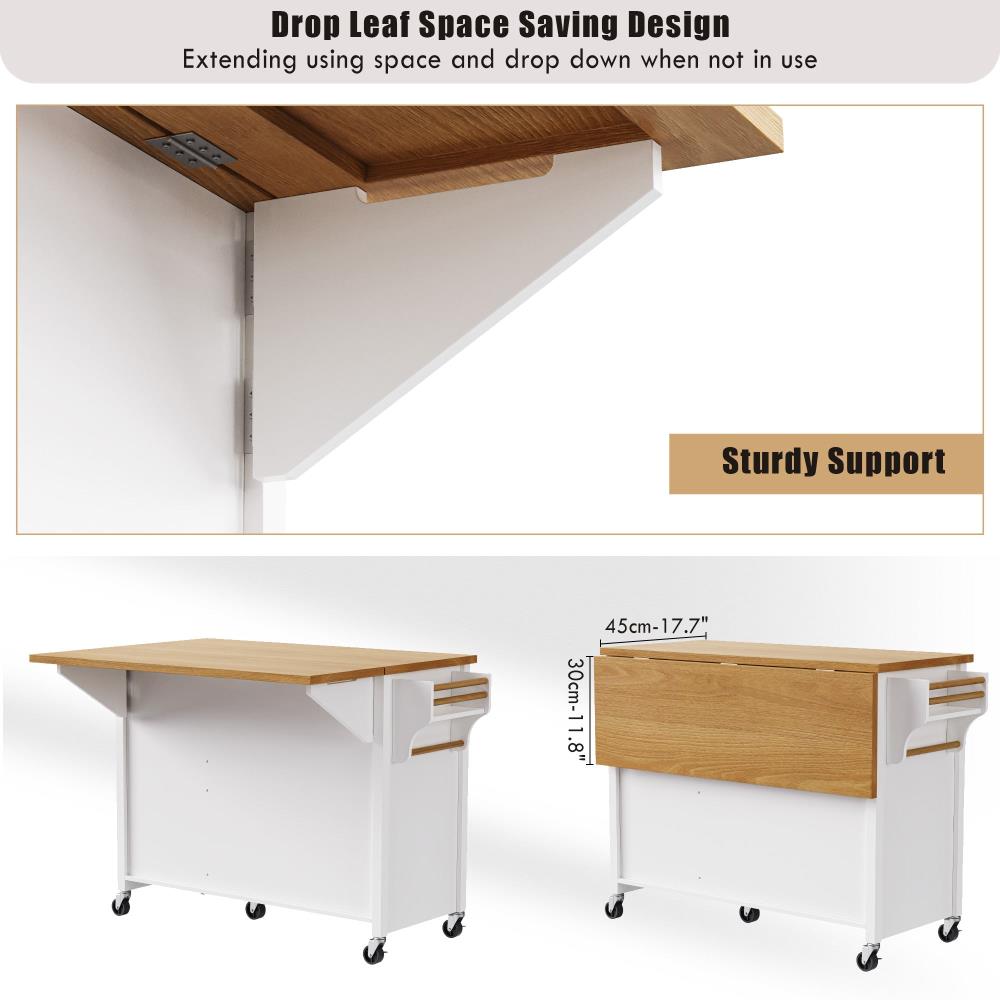 Embossed Kitchen Island with Five Drawers, Double Doors, and Extra Workspace