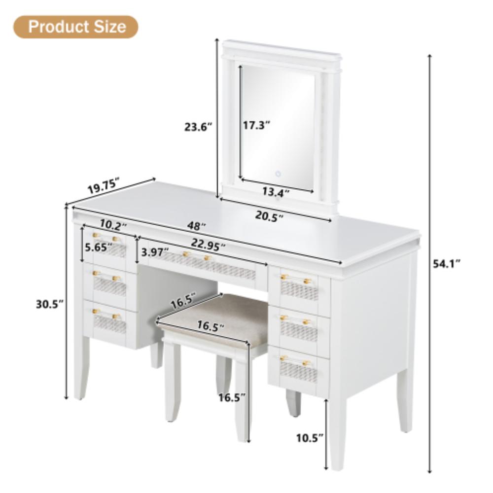 Bedroom Vanity Table with Cushioned Seat and LED Strips