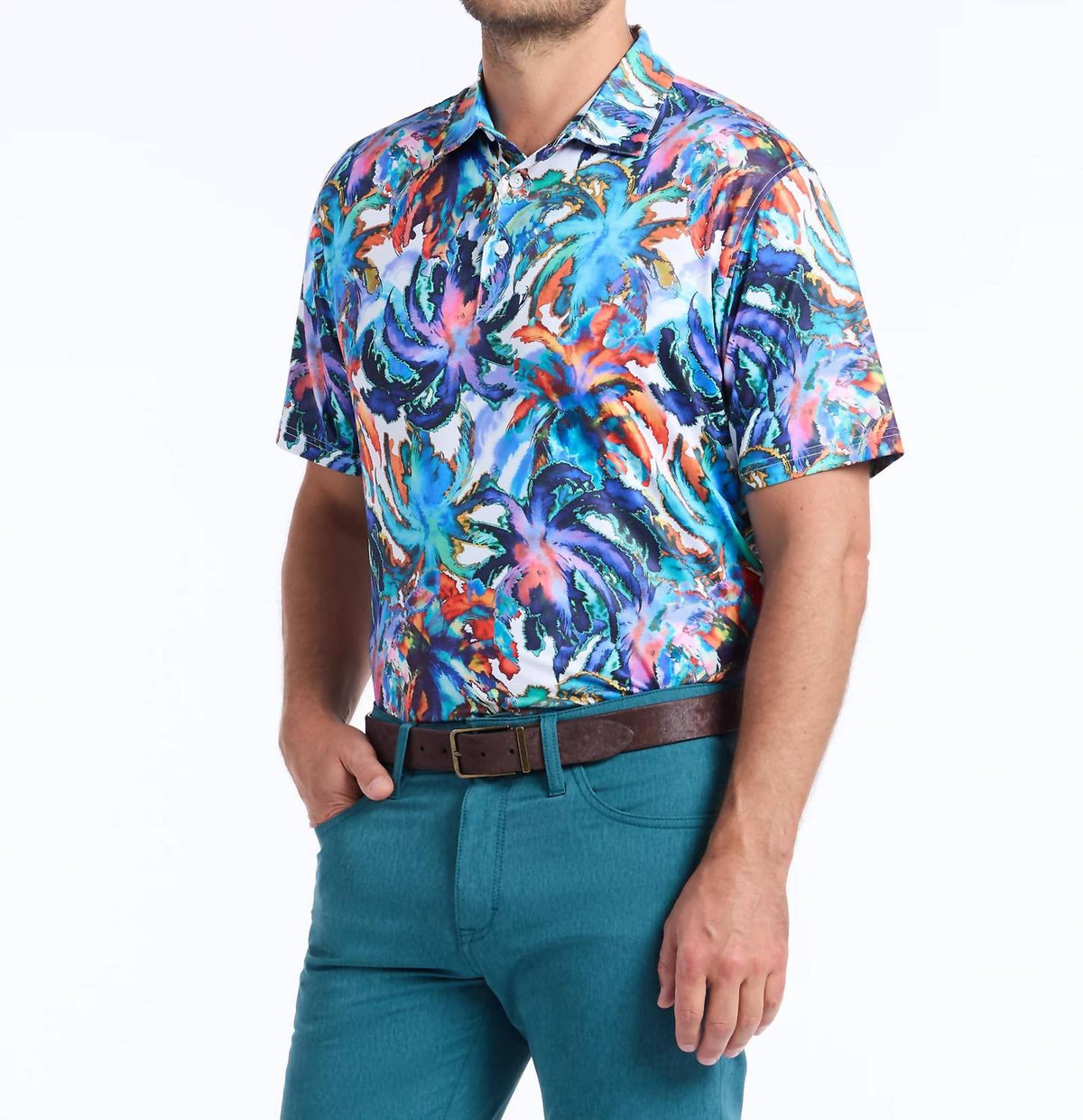 Eletric Palms Short Sleeves Knit Polo In Multi