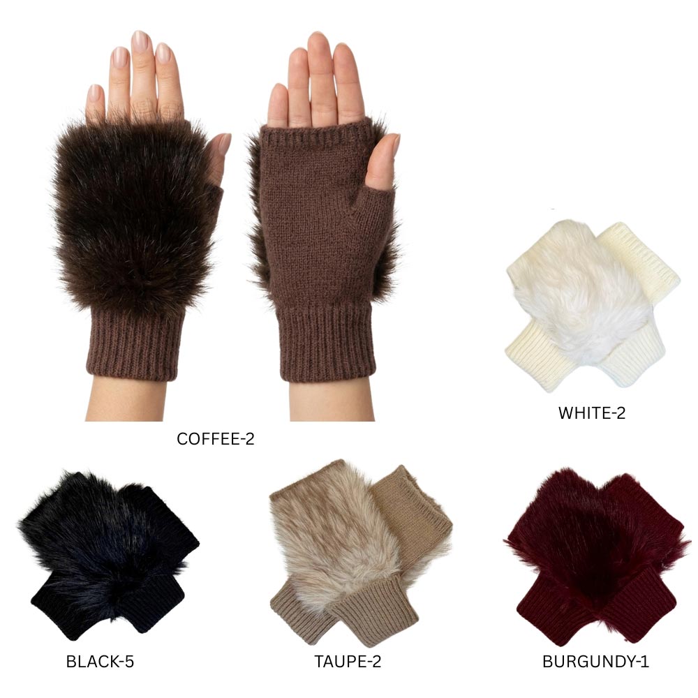 12Pairs - Faux Fur Fingerless Gloves