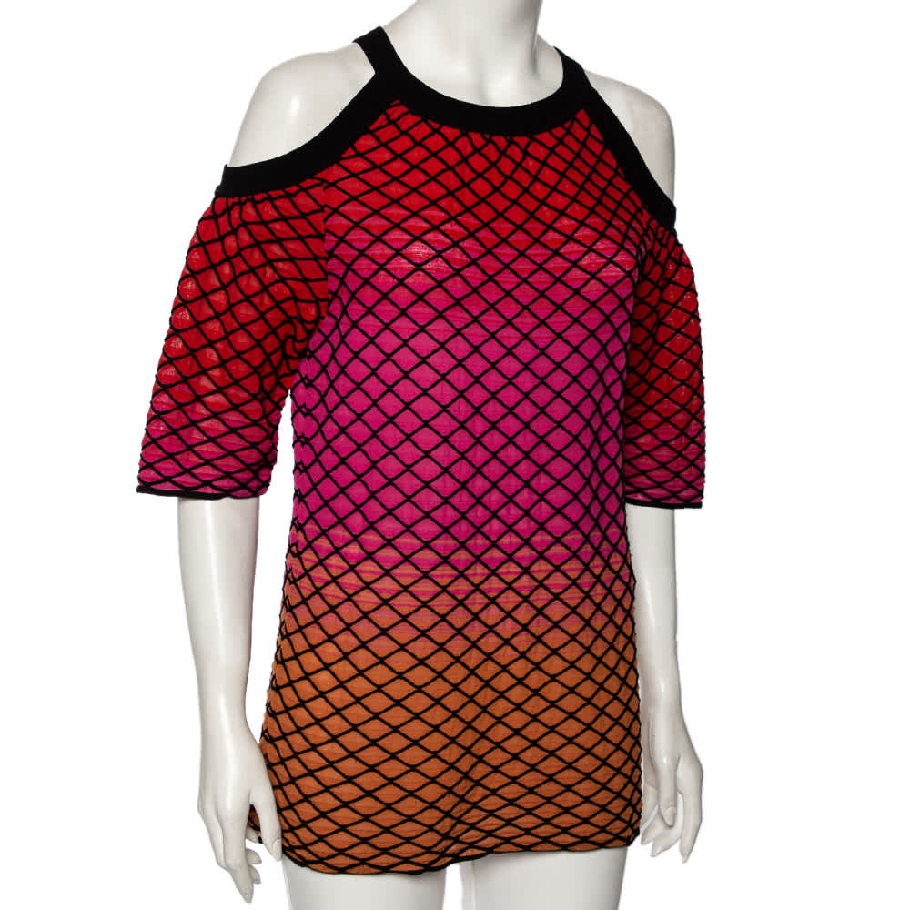 M Missoni Multicolor Textured Knit Cold Shoulder Top M