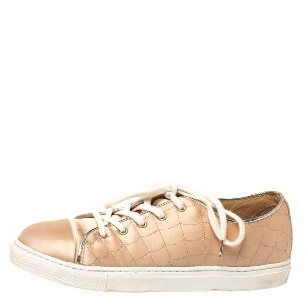 Charlotte Olympia Peach Satin Web Low Top Sneakers Size 37