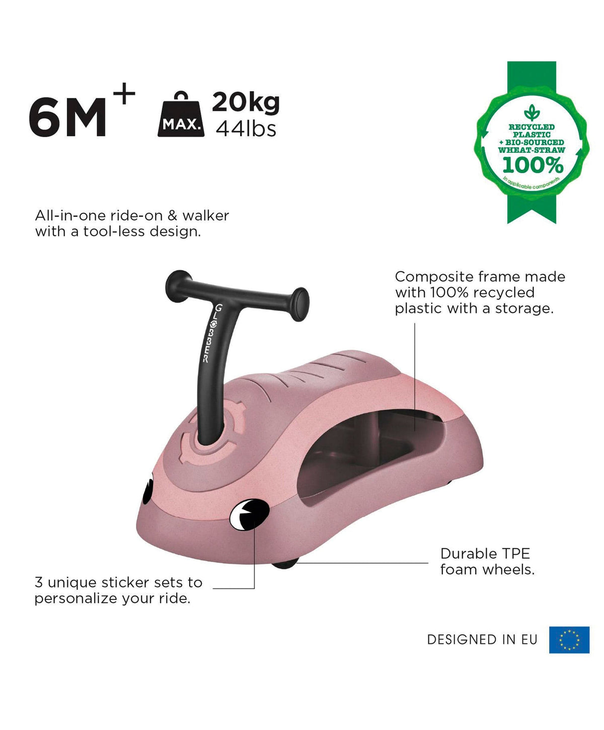 Globber Baby Walker 2in1 Ecologic - Berry