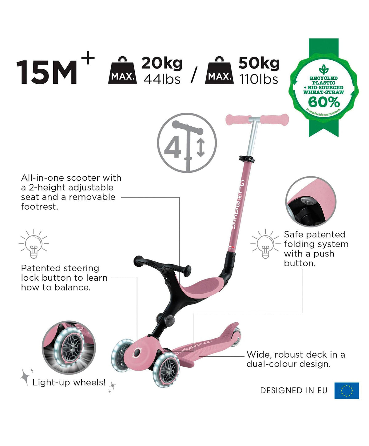 Globber Go Up Active Lights Eco - Berry