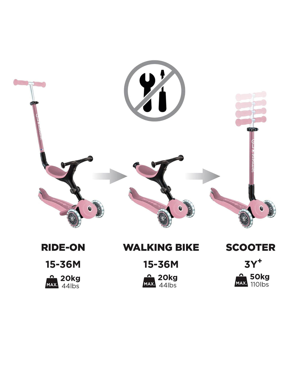 Globber Go Up Active Lights Eco - Berry