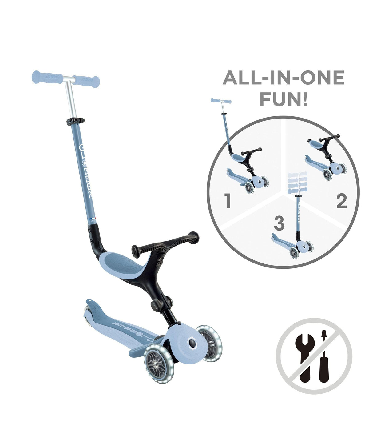 Globber Go Up Active Lights Eco - Blueberry
