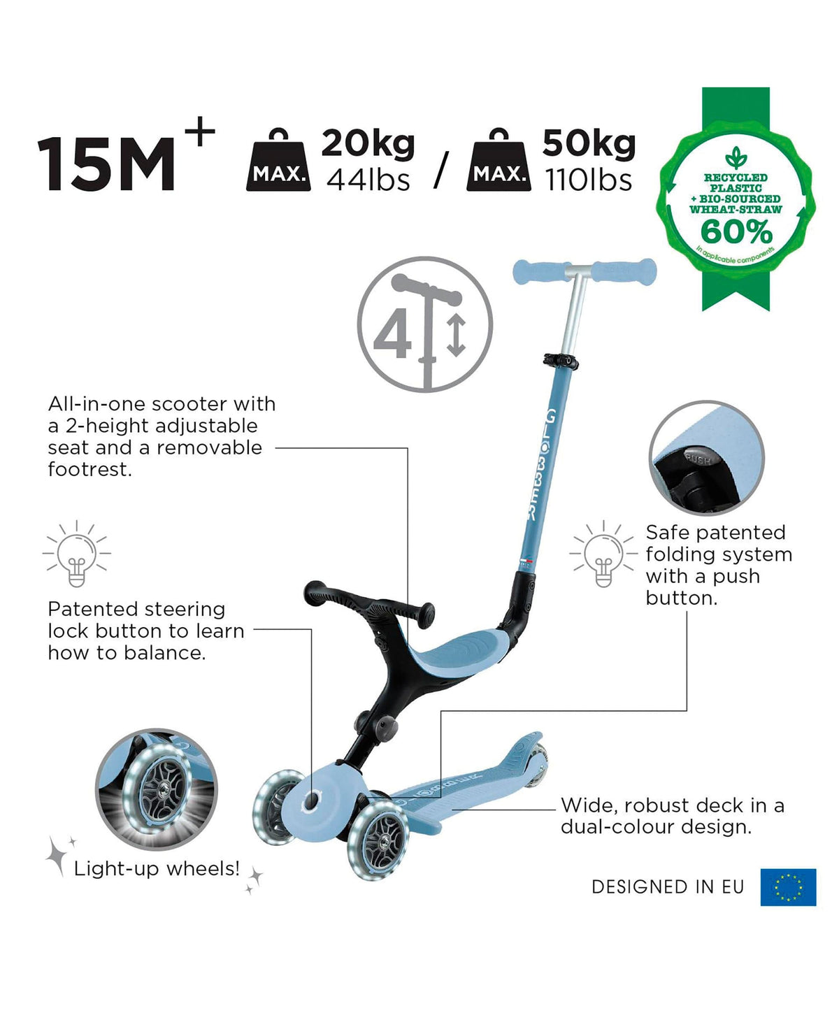 Globber Go Up Active Lights Eco - Blueberry