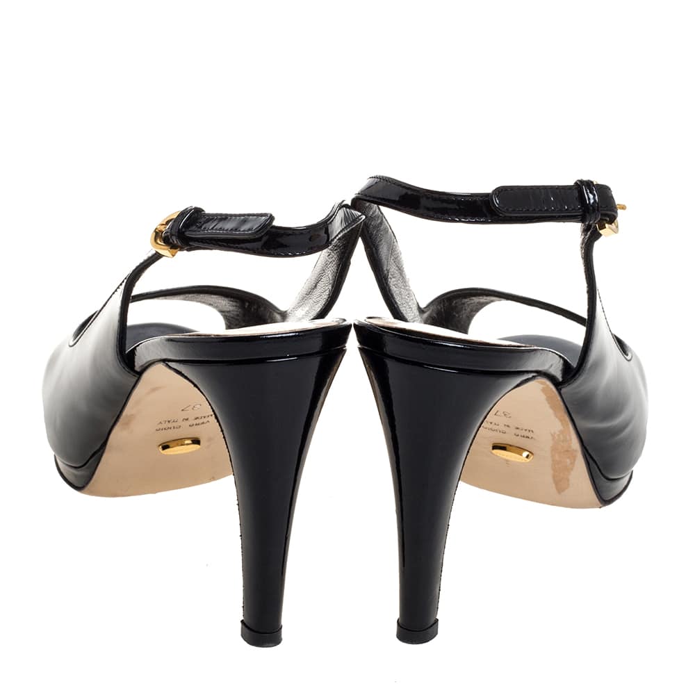Sergio Rossi Black Patent Leather Peep Toe Slingback Sandals Size 37