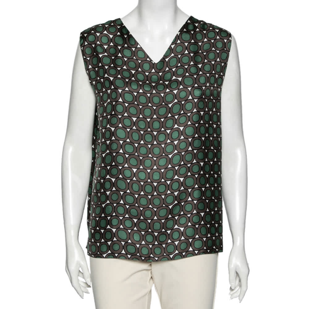 S'Max Mara Pink & Grey Printed Silk Sleeveless Top M