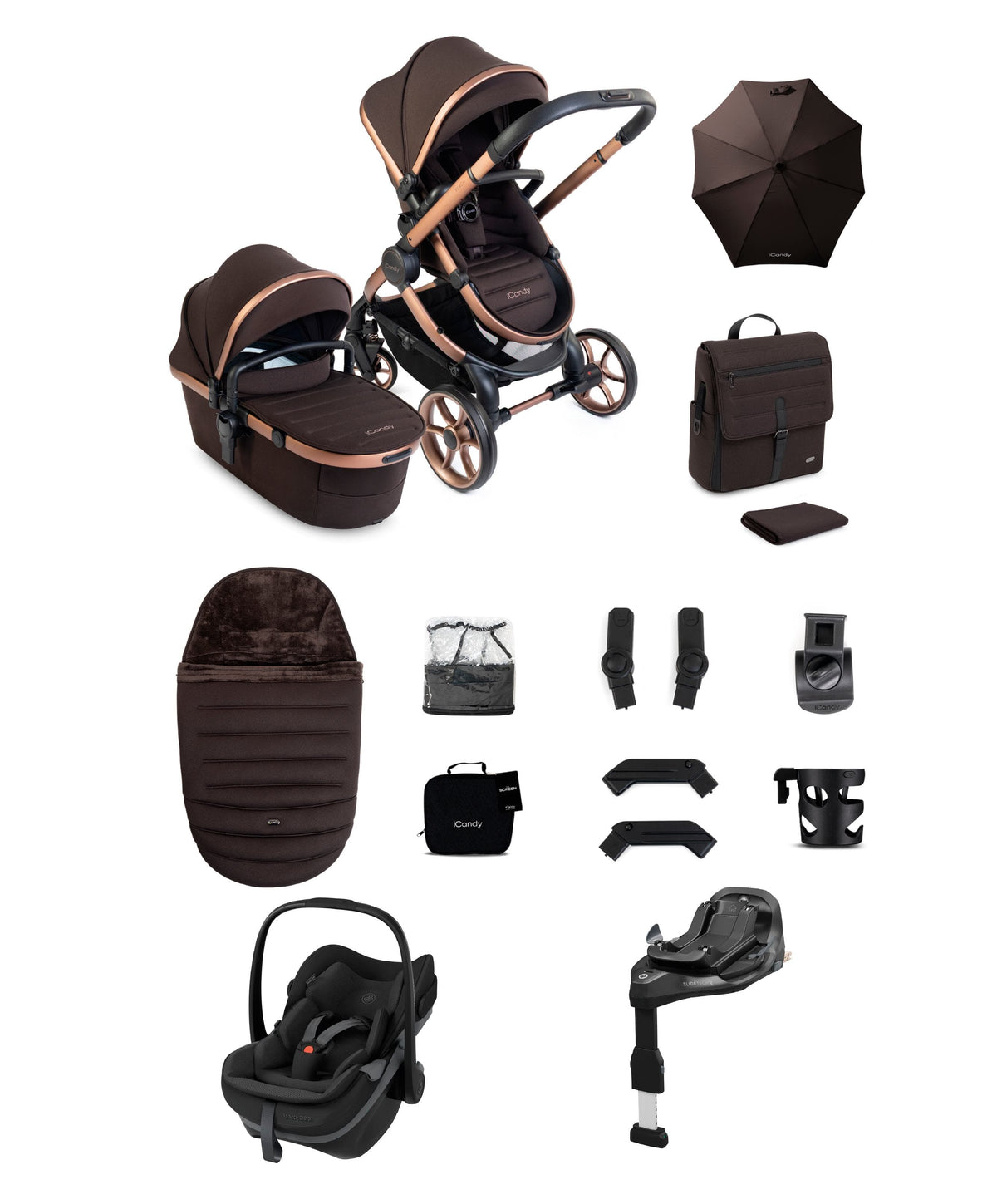 iCandy Peach 8 Complete Pushchair Bundle with Maxi-Cosi Pebble Slide Pro Car Seat & Base - Pecan