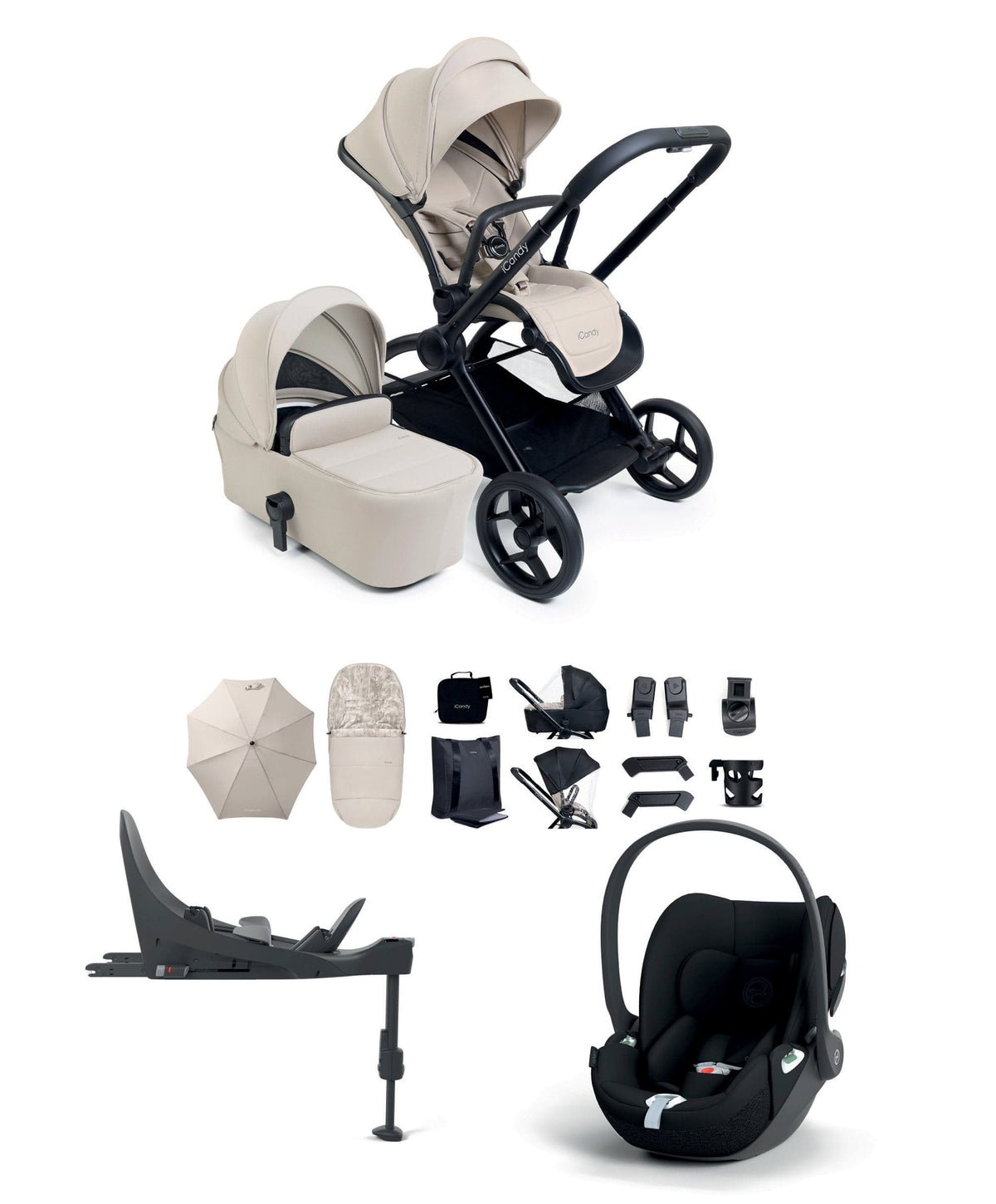 iCandy Core 2 Pushchair Bundle With Cybex Cloud T Plus Car Seat & Base - Sandstone