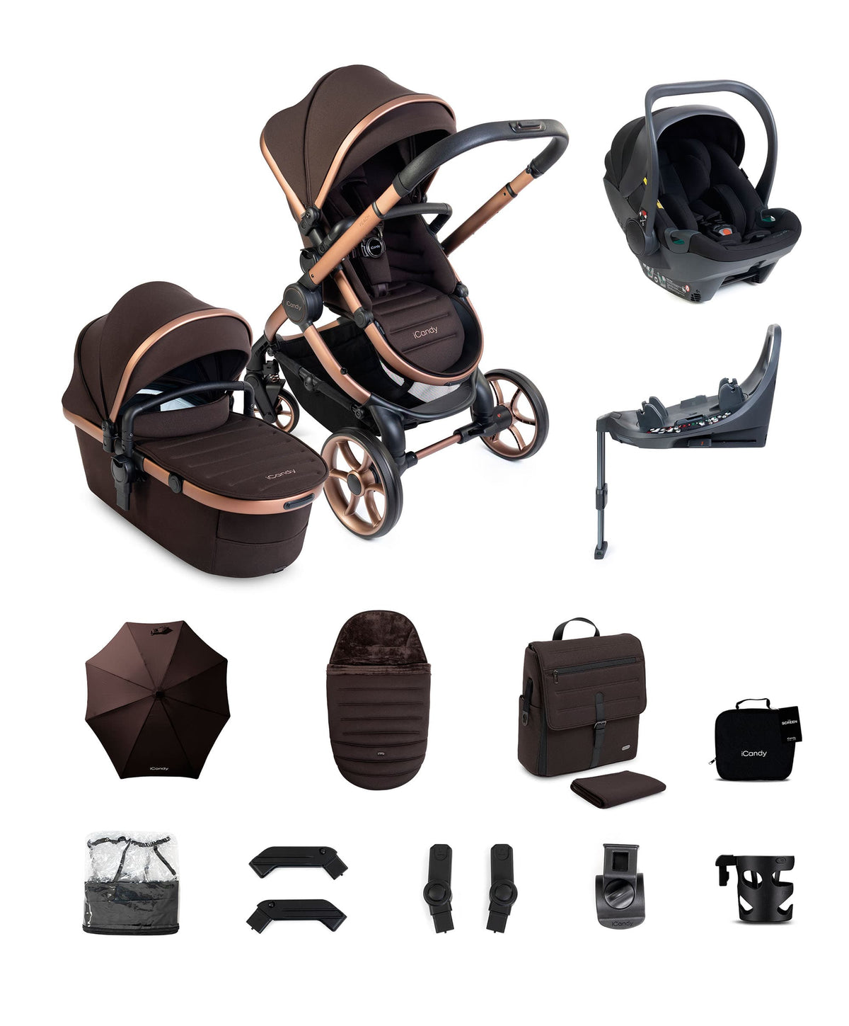 iCandy Peach 8 Complete Pushchair Bundle with Cocoon 360 Car Seat - Pecan