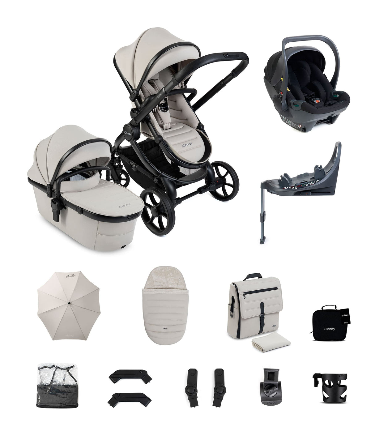 iCandy Peach 8 Complete Pushchair Bundle with Cocoon 360 Car Seat - Taupe