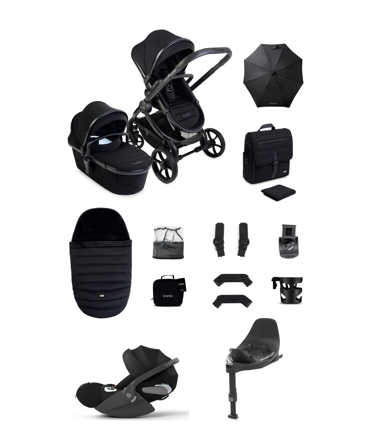 iCandy Peach 8 Complete Pushchair Bundle with Cybex Cloud T i-Size Rotating Baby Car Seat - Black