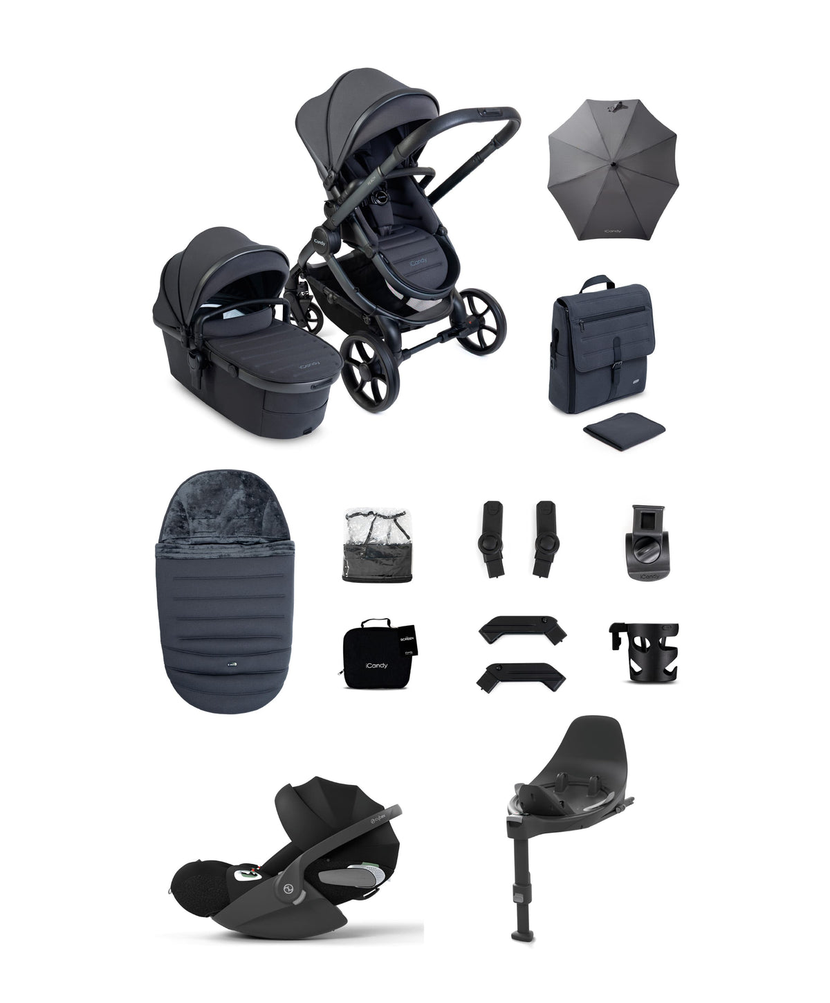 iCandy Peach 8 Complete Pushchair Bundle with Cybex Cloud T i-Size Rotating Baby Car Seat - Grey