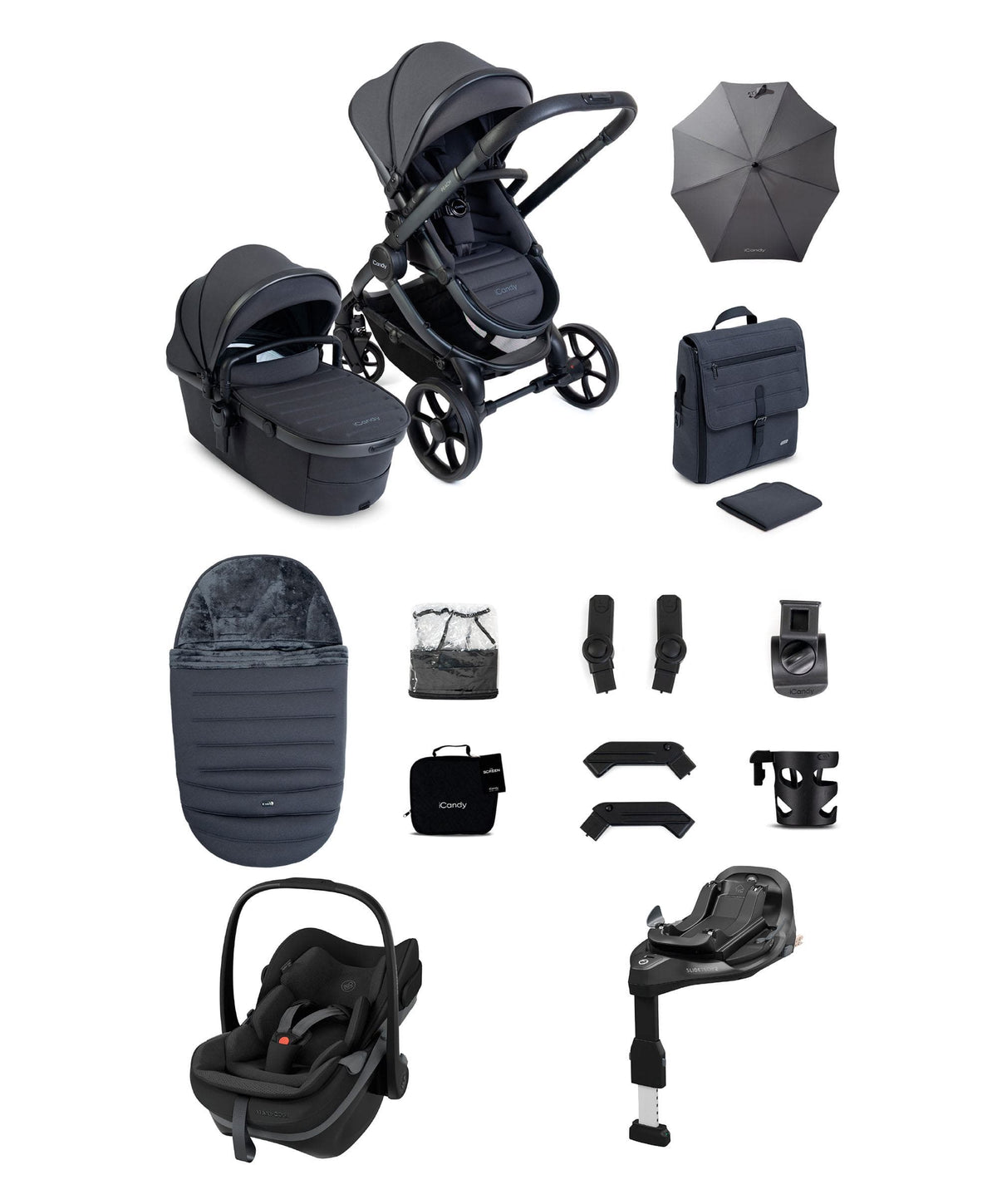 iCandy Peach 8 Complete Pushchair Bundle with Maxi-Cosi Pebble Slide Pro Car Seat & Base - Grey