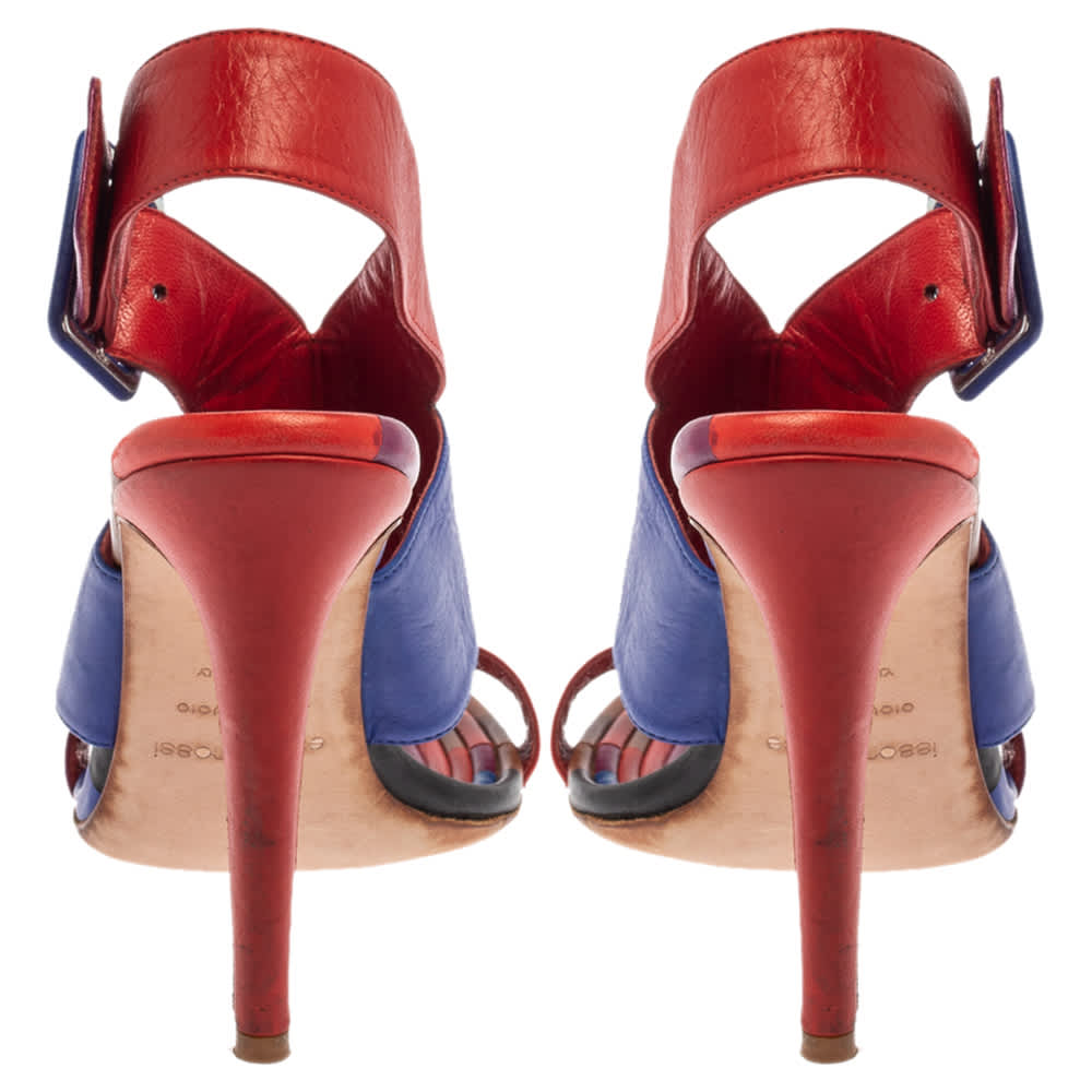 Sergio Rossi Multicolor Leather Buckle Slingback Sandals Size 37.5