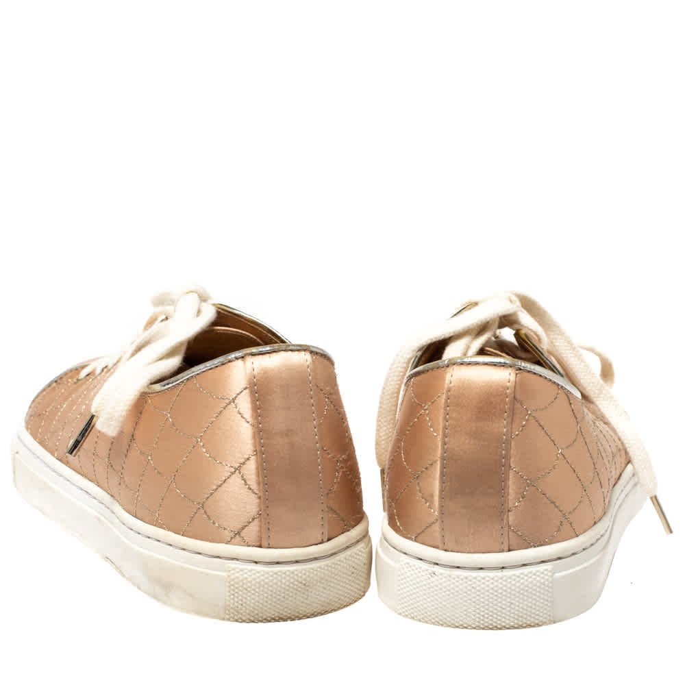 Charlotte Olympia Peach Satin Web Low Top Sneakers Size 37