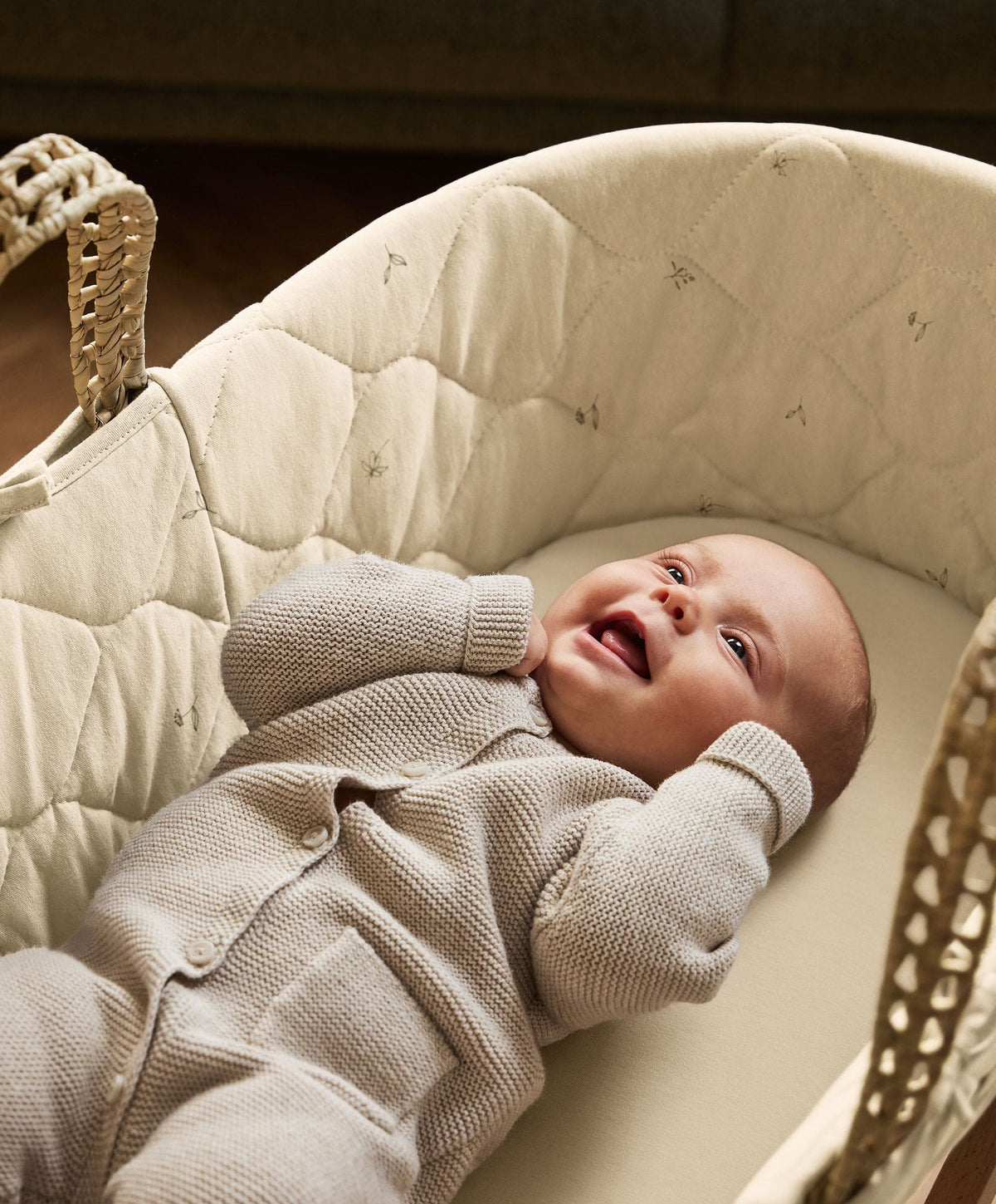 Quilted Moses Basket & Mattress - Floral
