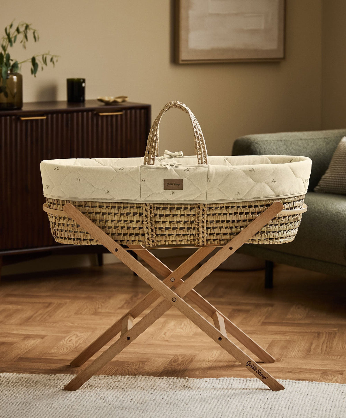 Quilted Moses Basket & Mattress - Floral