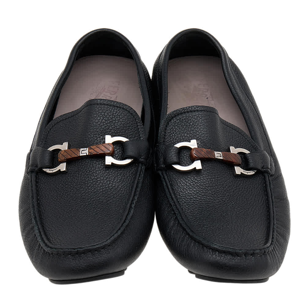 Salvatore Ferragamo Black Leather Gancini Bit Slip On Loafers Size 43
