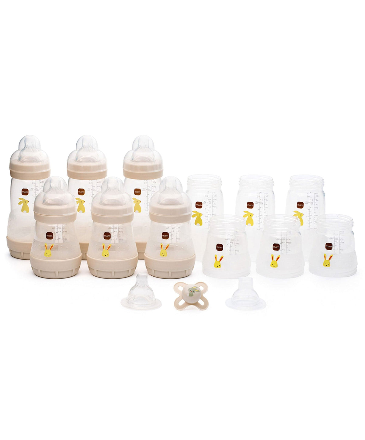 MAM Baby Easy Start Anti-Colic Self Sterilising Newborn Bottles 17 Piece Set with Free Bottle Brush - Matt Taupe