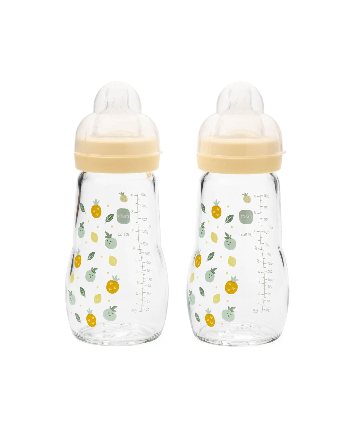 MAM Feel Good Glass Bottle 260ml (2 Pack) - Yellow