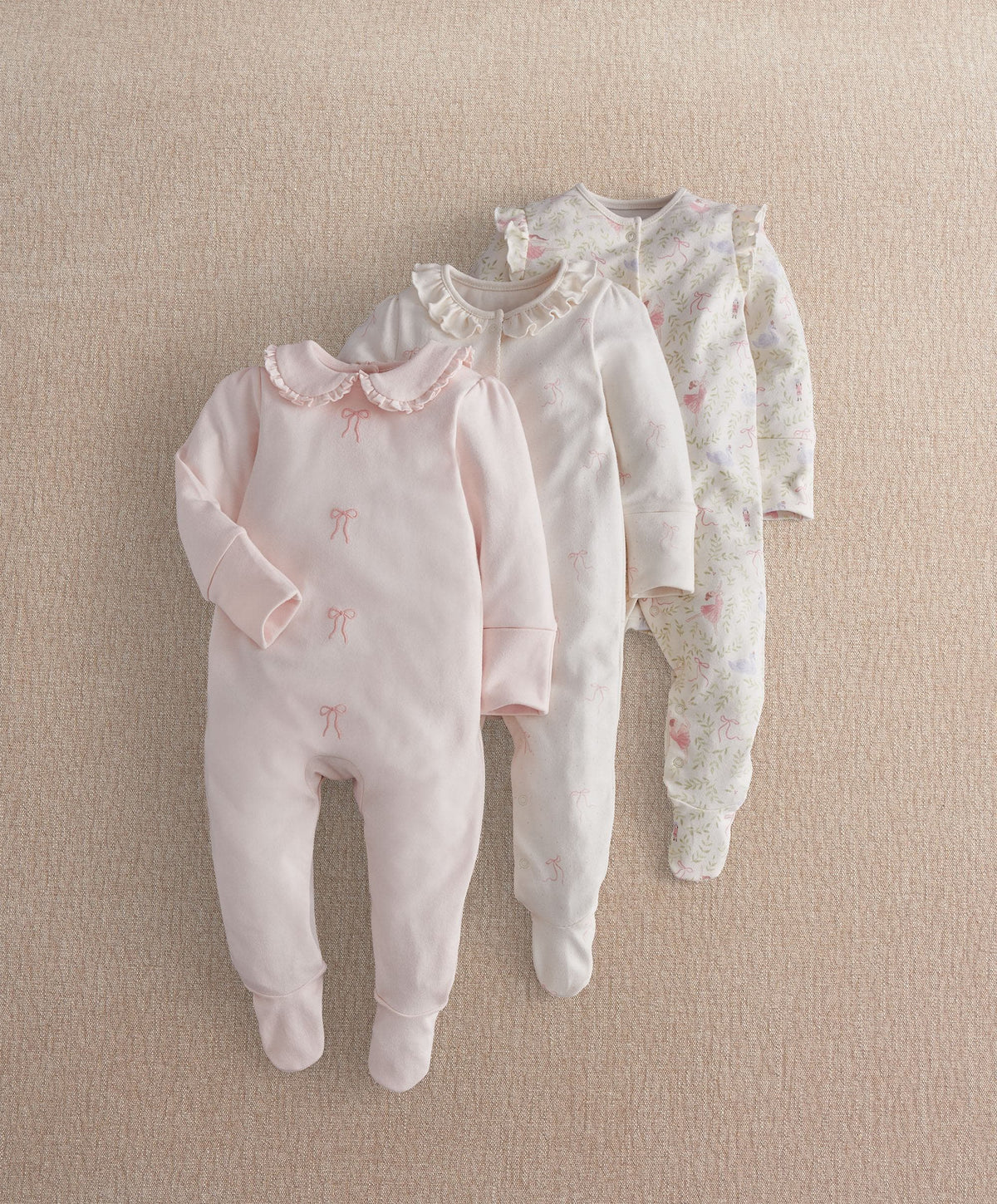Bow Velcro Sleepsuit (Pack of 3)