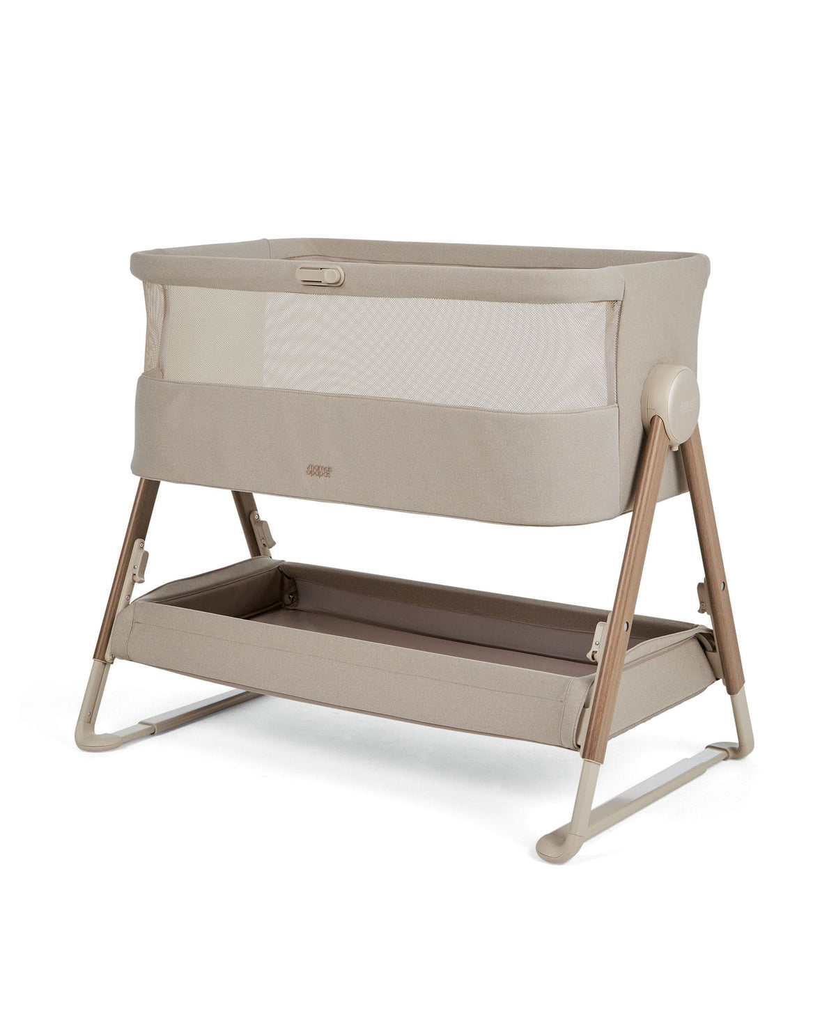 Lua 2 Bedside Crib Bundle with White Sheets & Mattress Protector - Mocha