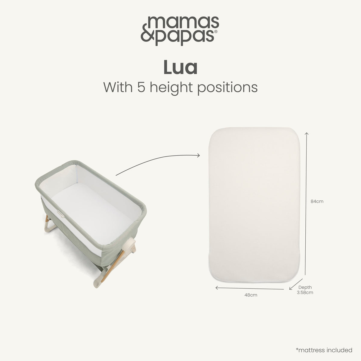 Lua Bedside Crib - Sage
