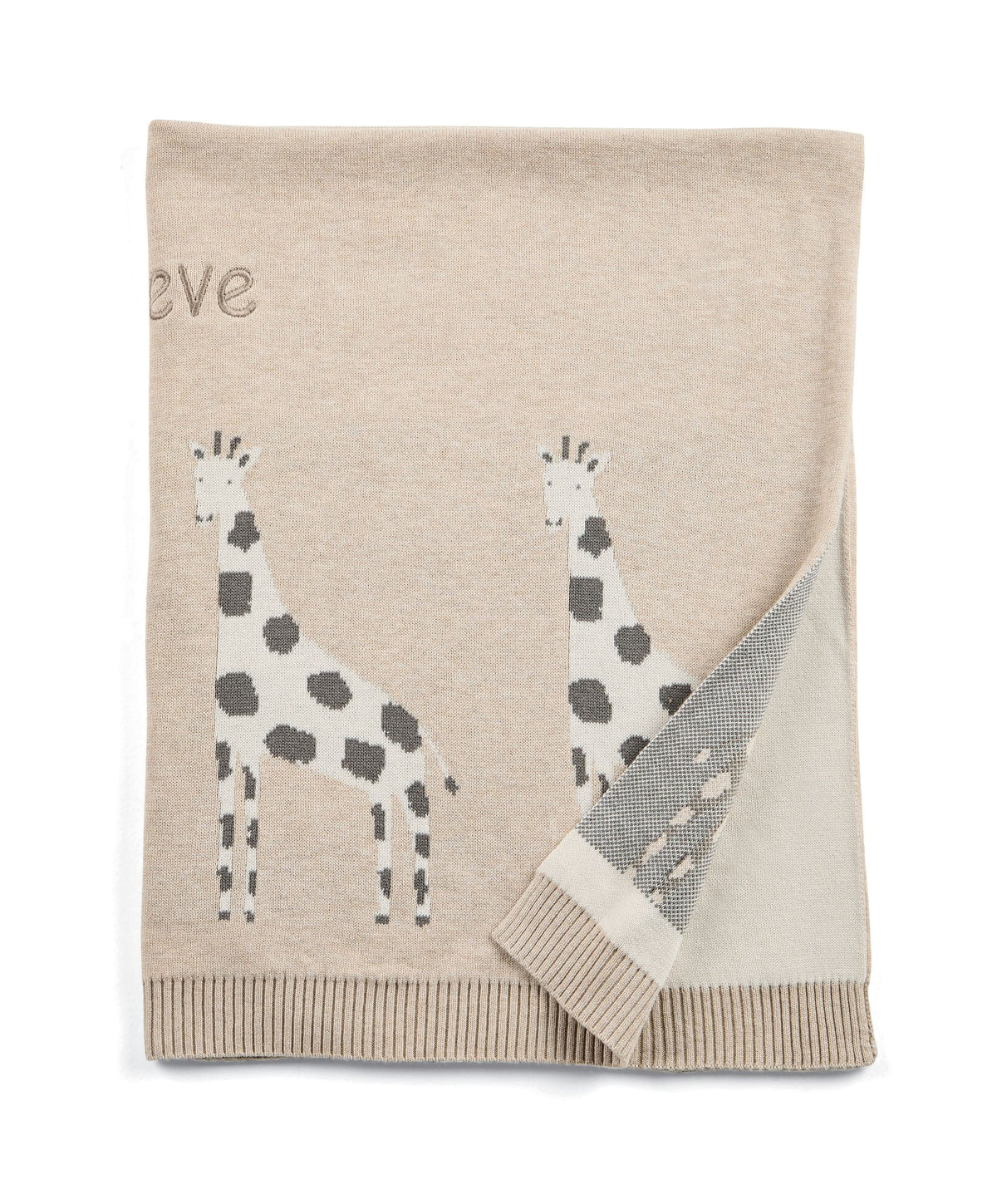 Giraffe Knitted Blanket - Oatmeal