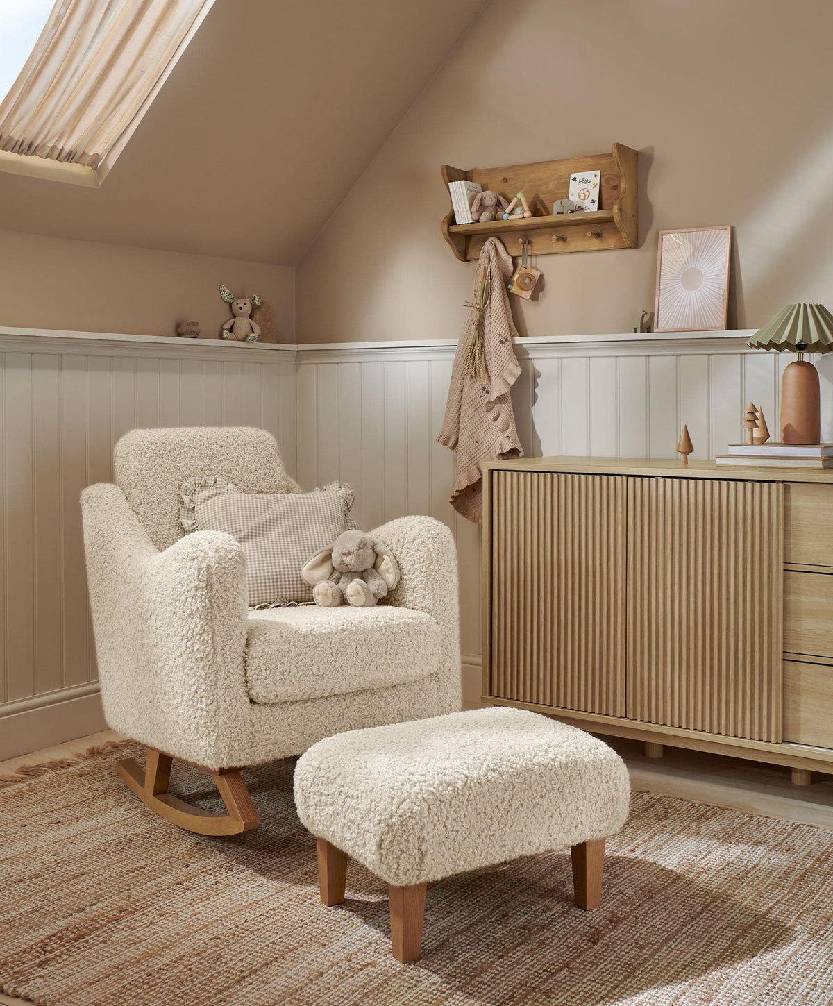 Bowdon Nursing Chair & Footstool Set - Snow Teddy