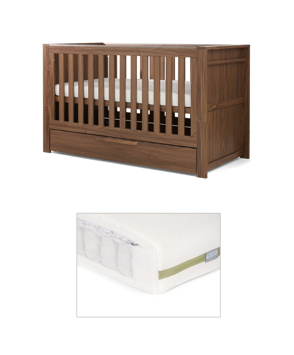 Franklin Cotbed with Premium Pocket Spring Cotbed Mattress - Walnut