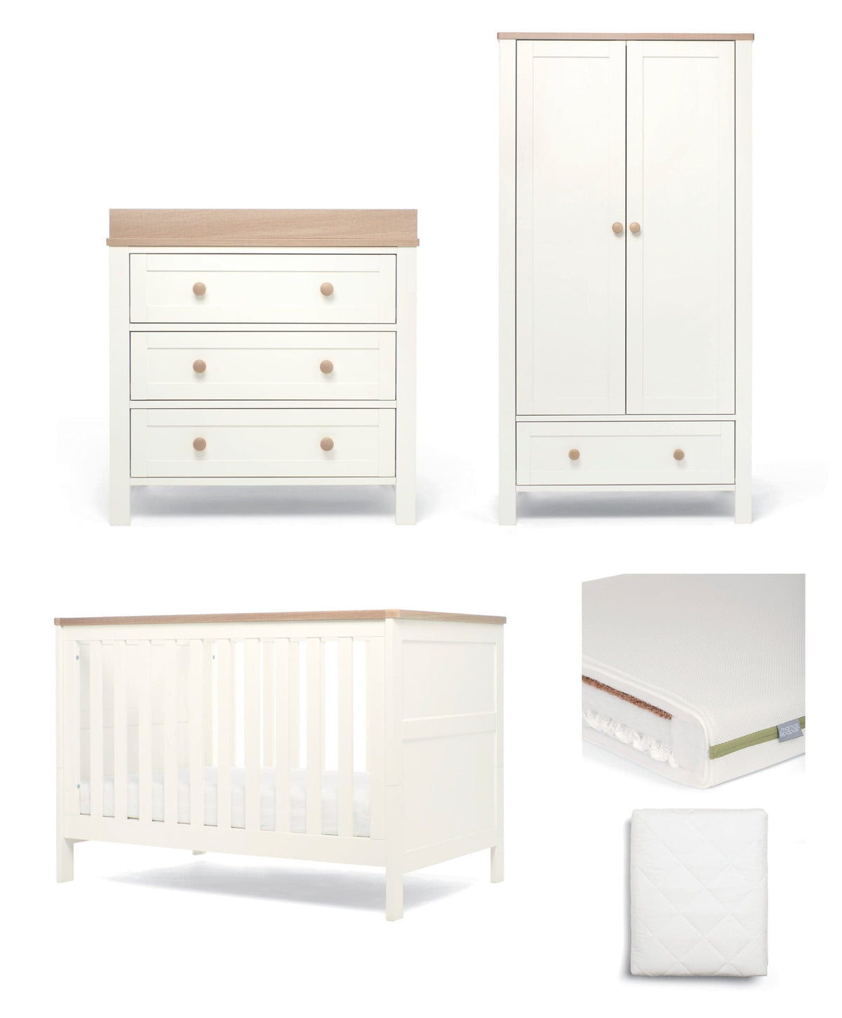 Wedmore 3 Piece Small Cotbed Range with Premium Dual Core Mattress - White/Oak