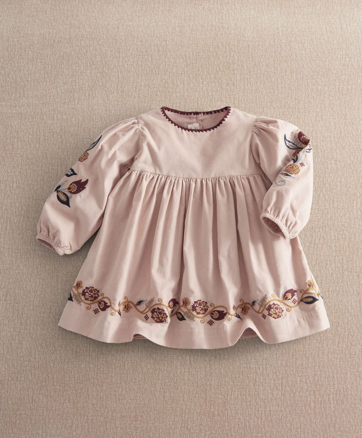 Embroidered Corduroy Dress