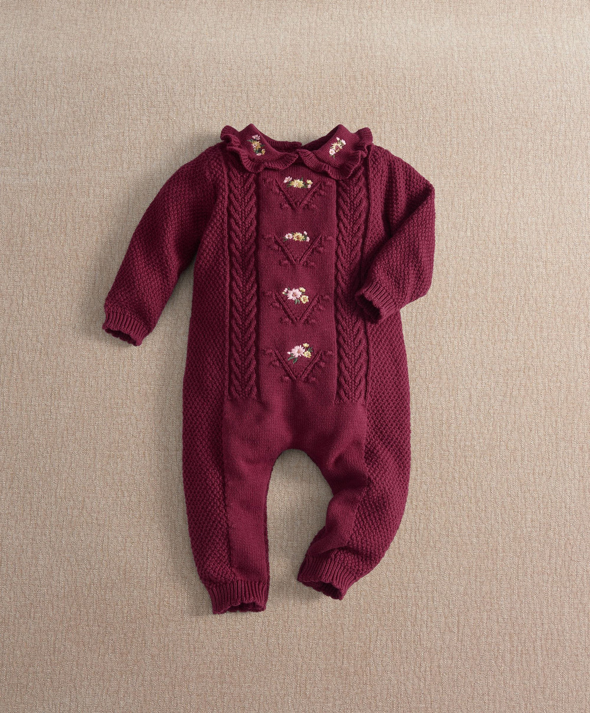 Floral Embroidery Detail Knitted Romper