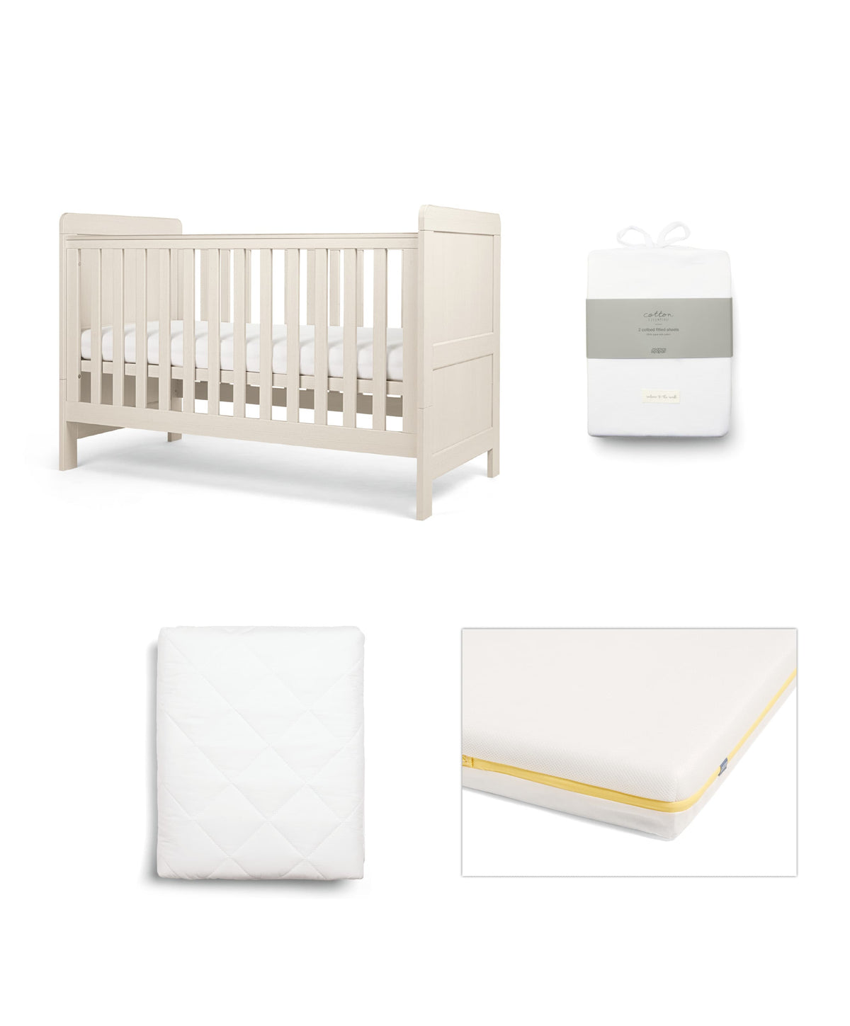 Atlas Cotbed Starter Bundle with Signature Pocket Spring Mattress & Sheets - Warm Beige