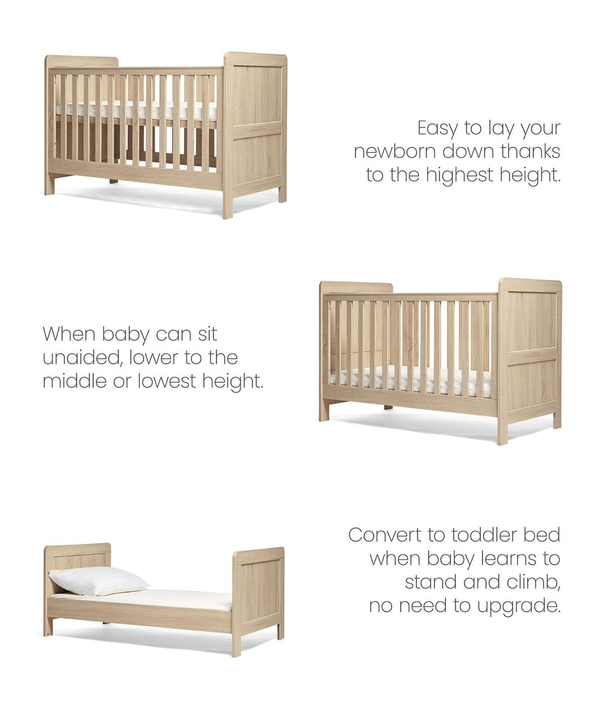 Atlas Nursery Bundle with Lua Bedside Crib (6 Piece) – Light Oak