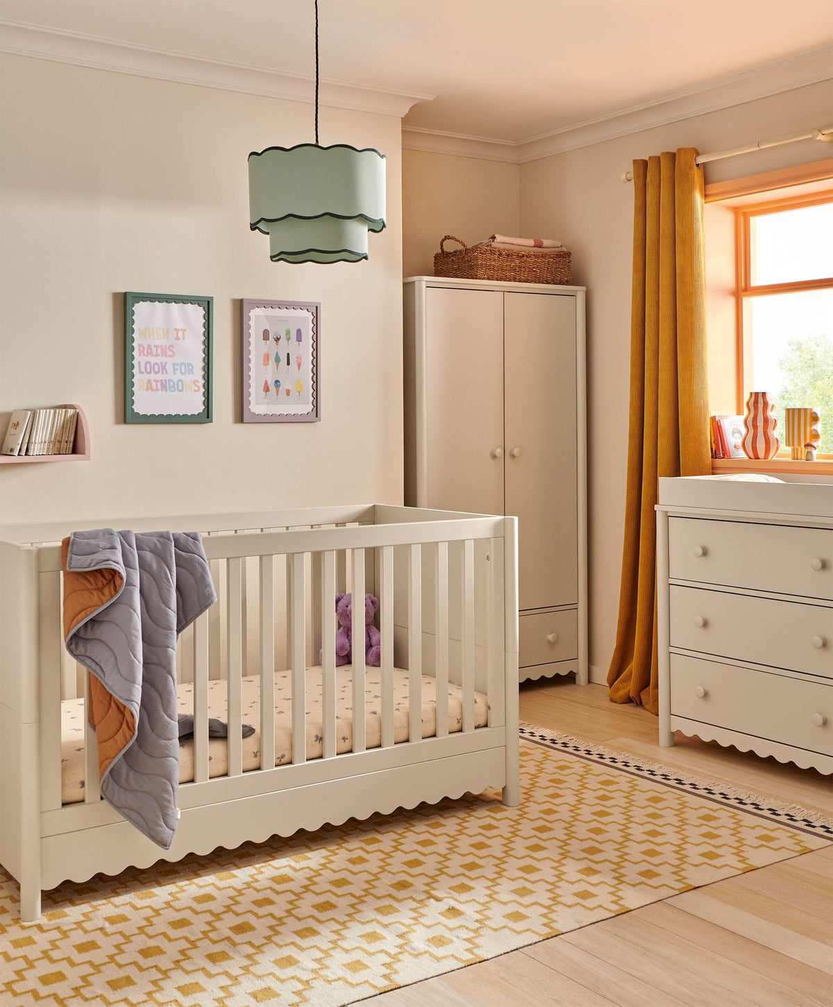 Eryn 3 Piece Cotbed Range with Dresser Changer & Wardrobe - Cashmere