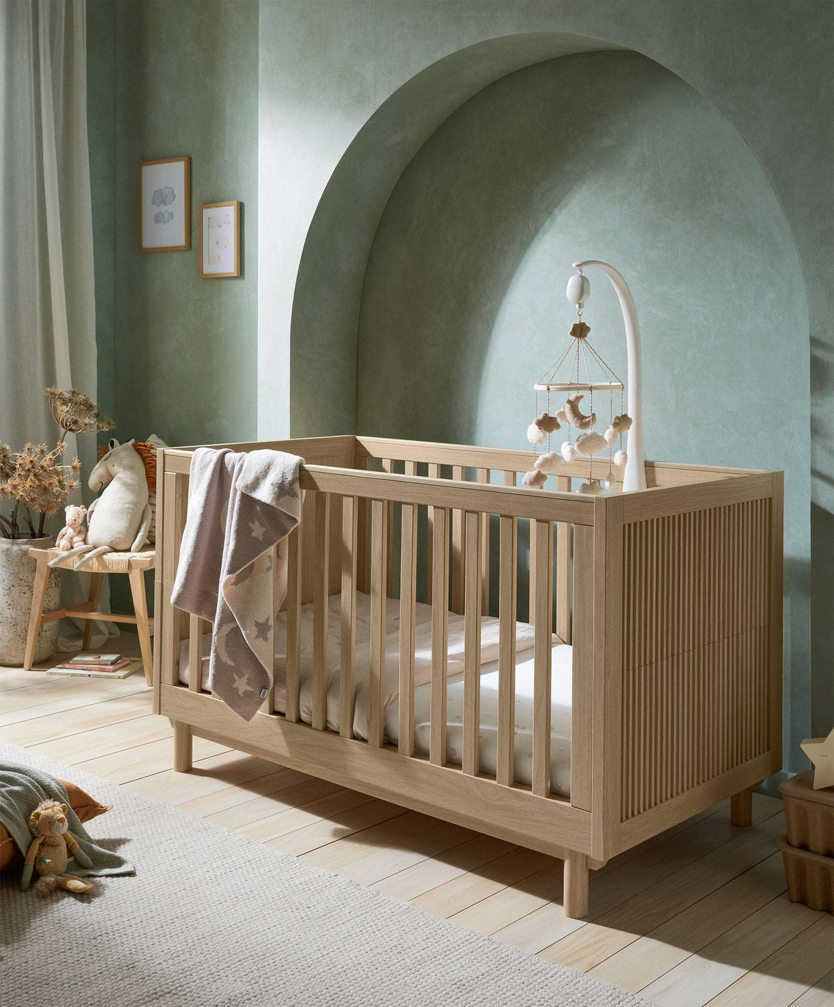Oska Cotbed & Luxury Hybrid Twin Cotbed Mattress Bundle - Oak