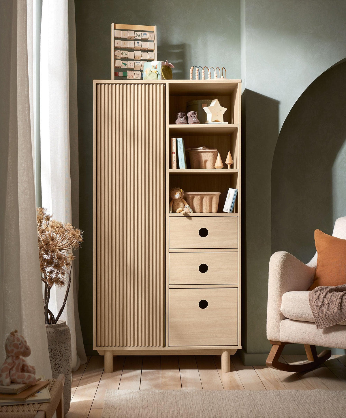 Oska 3 Piece Cotbed Range With Wide Dresser Changer & Wardrobe - Oak