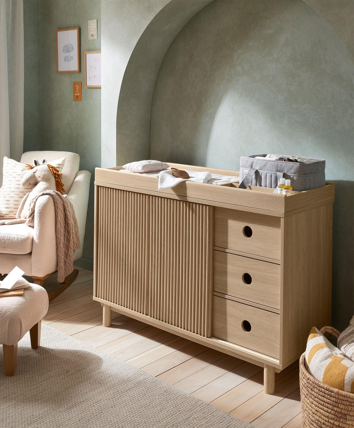 Oska 3 Piece Cotbed Range With Wide Dresser Changer & Wardrobe - Oak