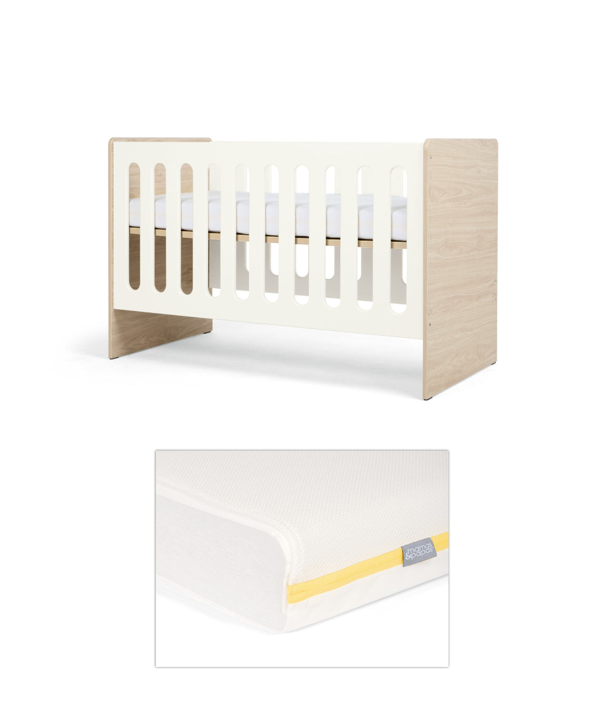 Vyne Cot & Signature Airflow Fibre Small Cotbed and Cot Mattress - White/Oak