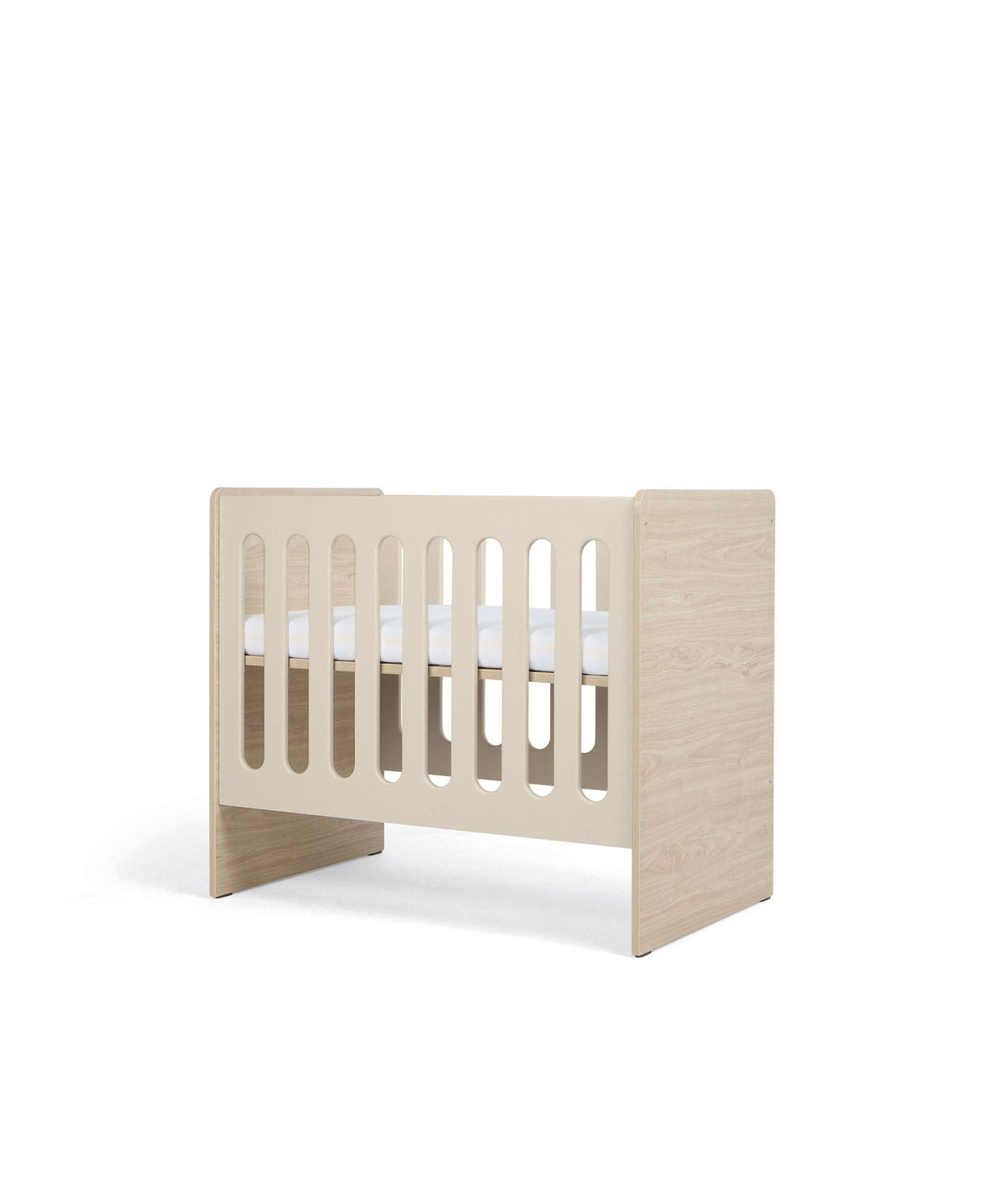 Vyne Mini Cot with Signature Airflow Fibre Mini Cot Mattress & Sheets (4 Piece) - Cashmere/Oak